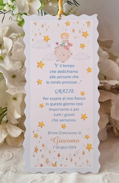 Inviti Segnalibro Prima Comunione Bimbo floral Personalizzabili - 20 pz