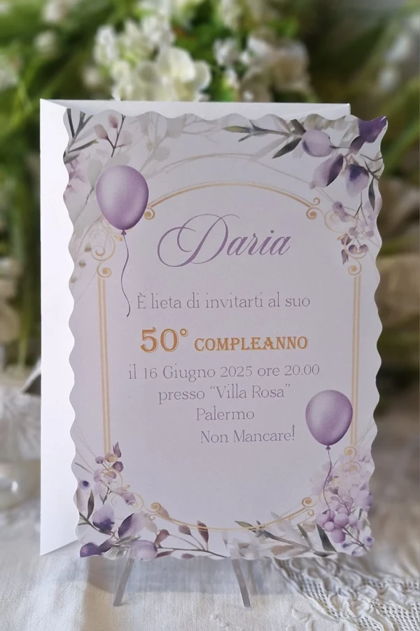 Invito 50 Anni Donna fiori glicine