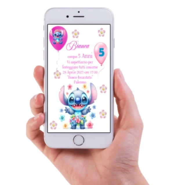 Invito Digitale Compleanno bambina Stitch