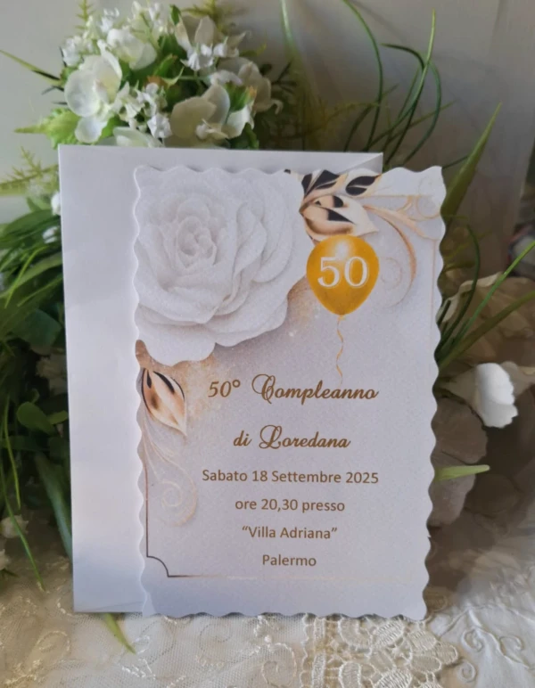 Invito 50 Anni Donna rosa bianca